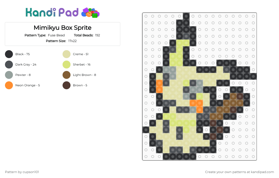 Mimikyu Box Sprite - Fuse Bead Pattern by cupson101 on Kandi Pad - gray, yellow