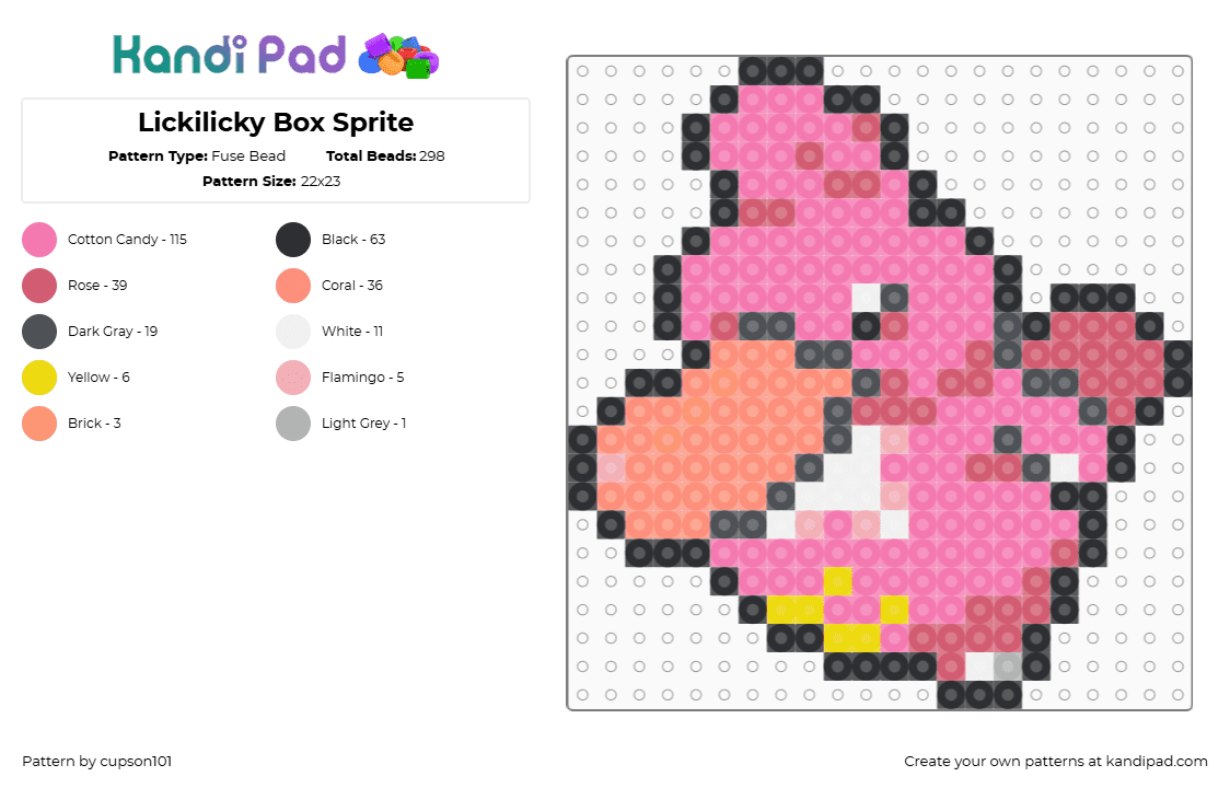 Lickilicky Box Sprite - Fuse Bead Pattern by cupson101 on Kandi Pad - red,pink,orange