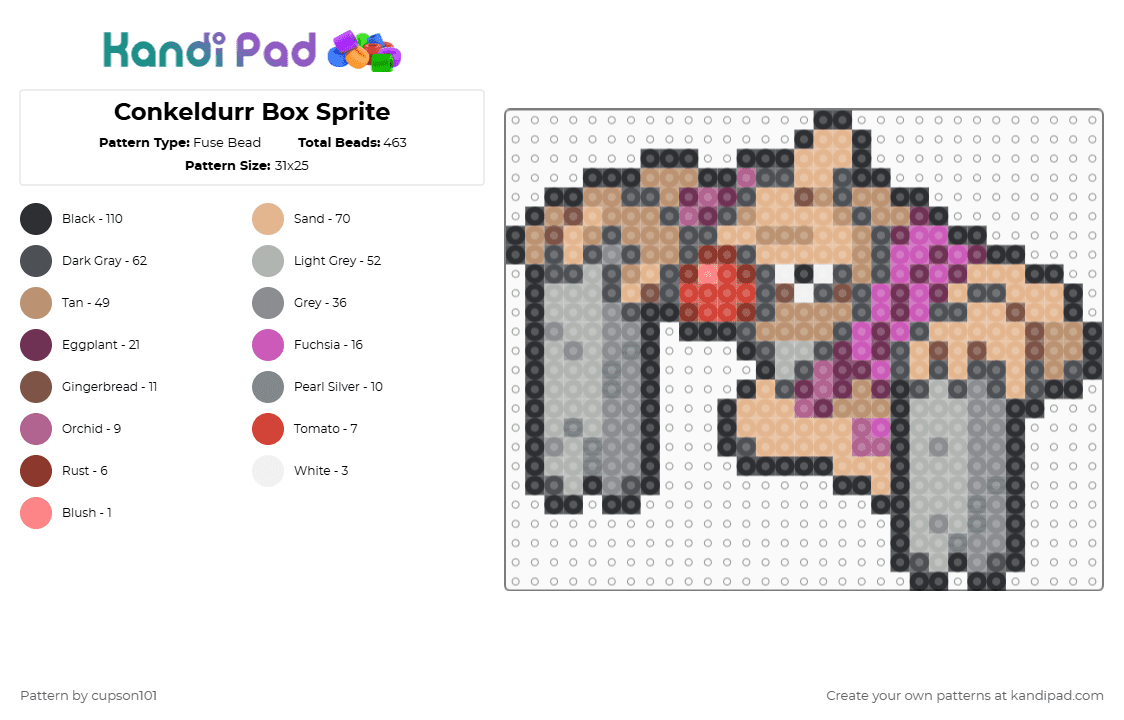 Conkeldurr Box Sprite - Fuse Bead Pattern by cupson101 on Kandi Pad - gray,beige