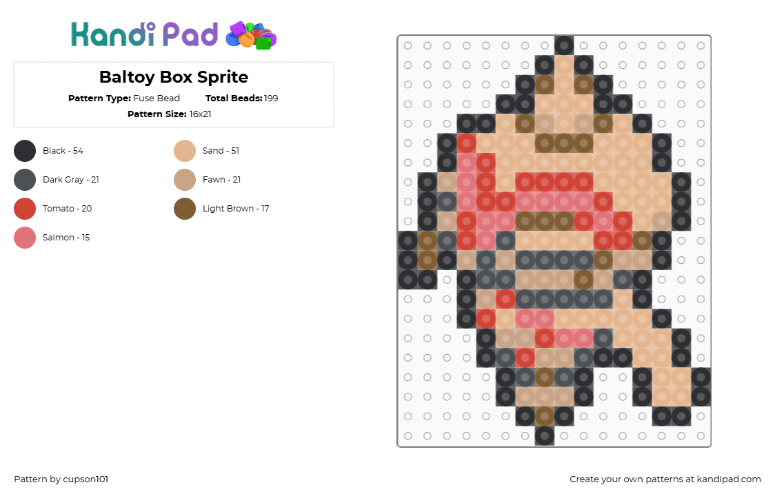 Baltoy Box Sprite - Fuse Bead Pattern by cupson101 on Kandi Pad - red,beige
