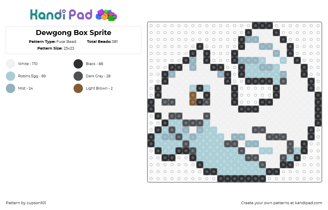 Dewgong Box Sprite - Fuse Bead Pattern by cupson101 on Kandi Pad - white,light blue