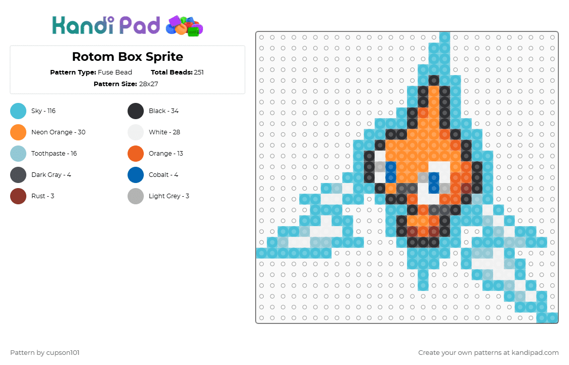 Rotom Box Sprite - Fuse Bead Pattern by cupson101 on Kandi Pad - light blue,orange