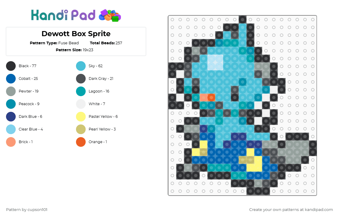 Dewott Box Sprite - Fuse Bead Pattern by cupson101 on Kandi Pad - gray,light blue,blue