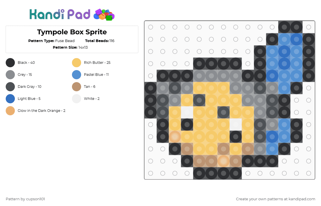 Tympole Box Sprite - Fuse Bead Pattern by cupson101 on Kandi Pad - gray,yellow