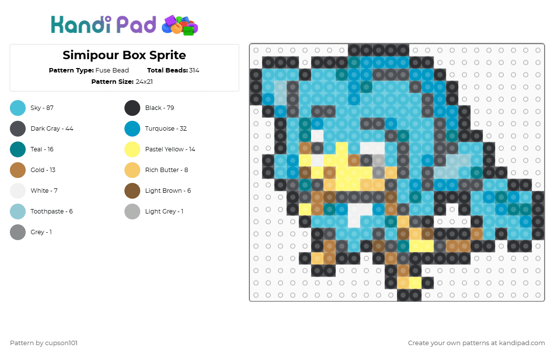 Simipour Box Sprite - Fuse Bead Pattern by cupson101 on Kandi Pad - gray,light blue
