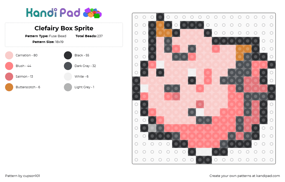 Clefairy Box Sprite - Fuse Bead Pattern by cupson101 on Kandi Pad - beige,red