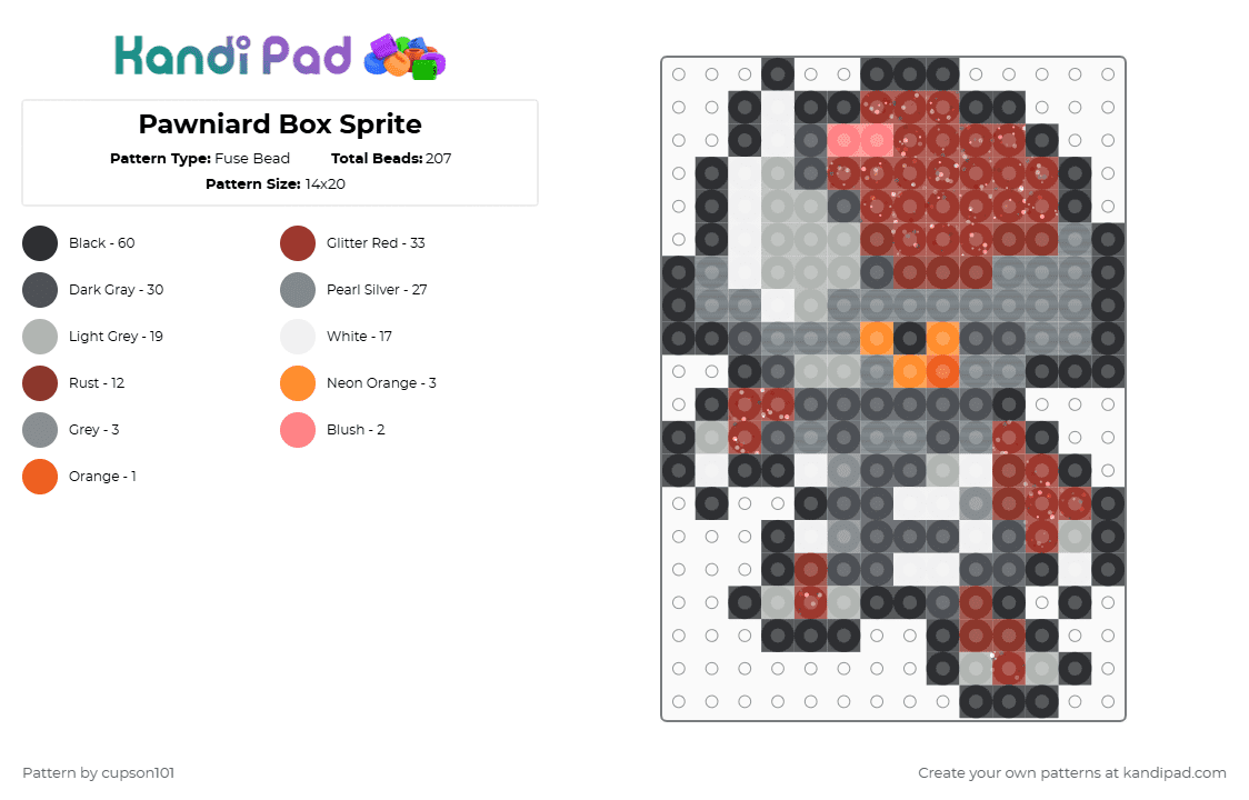 Pawniard Box Sprite - Fuse Bead Pattern by cupson101 on Kandi Pad - gray,red