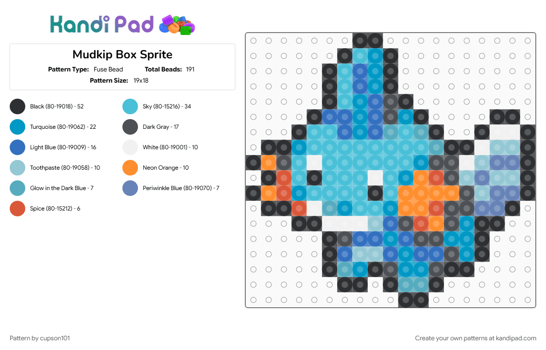 Mudkip Box Sprite - Fuse Bead Pattern by cupson101 on Kandi Pad - light blue