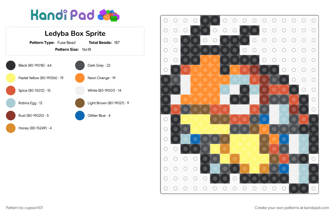 Ledyba Box Sprite - Fuse Bead Pattern by cupson101 on Kandi Pad - gray, orange, red, yellow