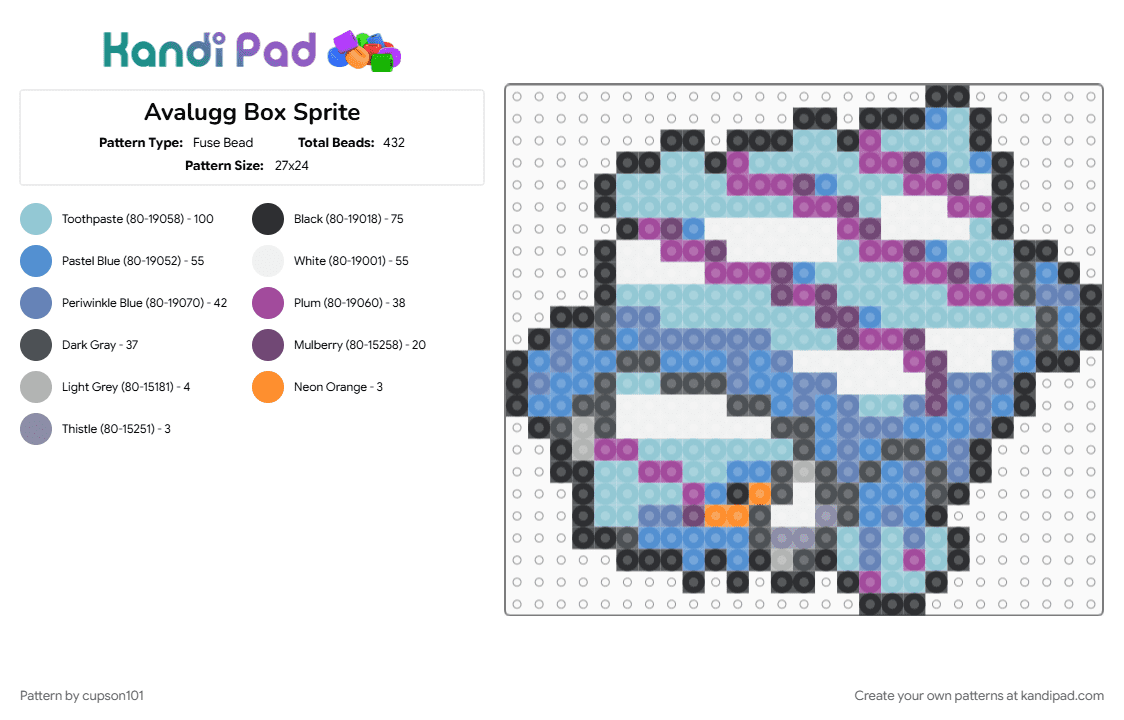 Avalugg Box Sprite - Fuse Bead Pattern by cupson101 on Kandi Pad - light blue, pink