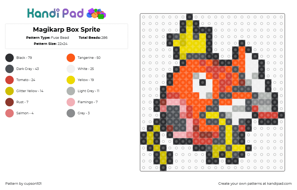 Magikarp Box Sprite - Fuse Bead Pattern by cupson101 on Kandi Pad - gray,orange,red