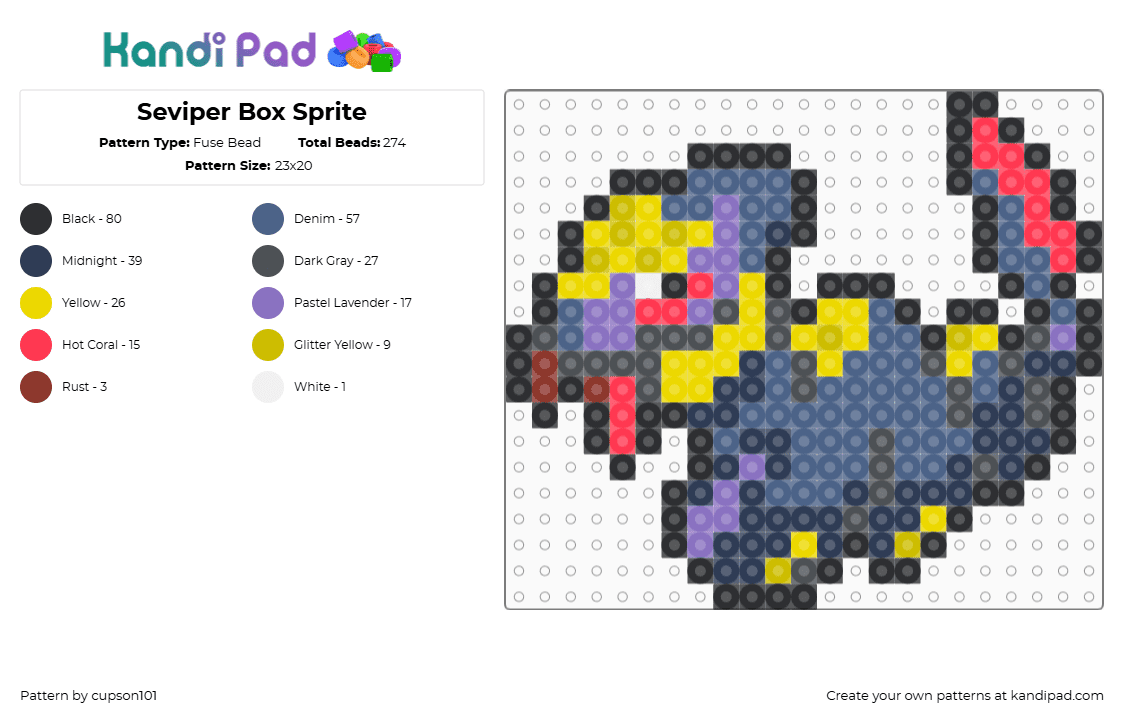 Seviper Box Sprite - Fuse Bead Pattern by cupson101 on Kandi Pad - blue,purple