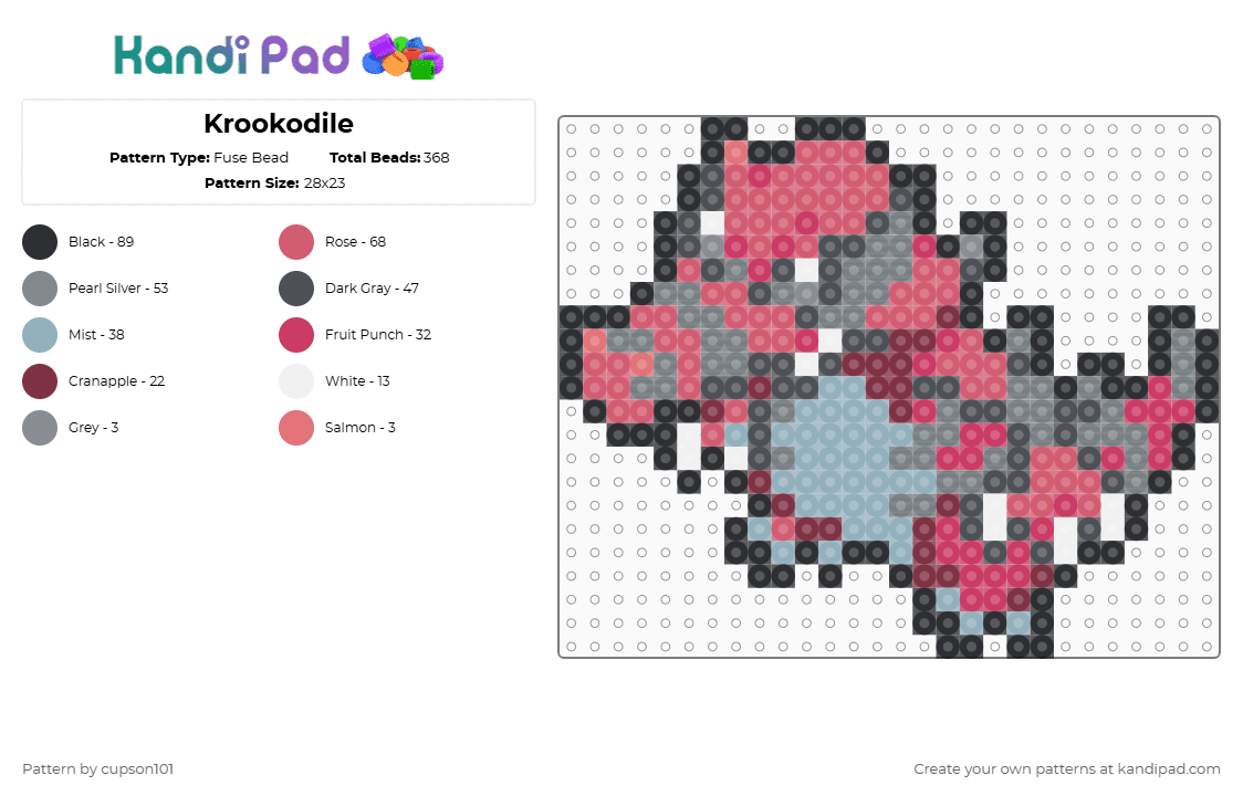 Krookodile - Fuse Bead Pattern by cupson101 on Kandi Pad - gray,red