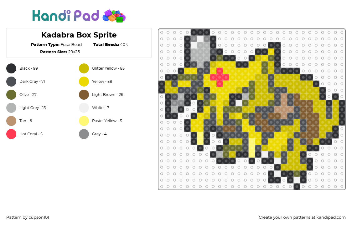 Kadabra Box Sprite - Fuse Bead Pattern by cupson101 on Kandi Pad - gray,yellow