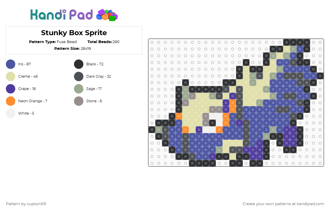 Stunky Box Sprite - Fuse Bead Pattern by cupson101 on Kandi Pad - gray,purple