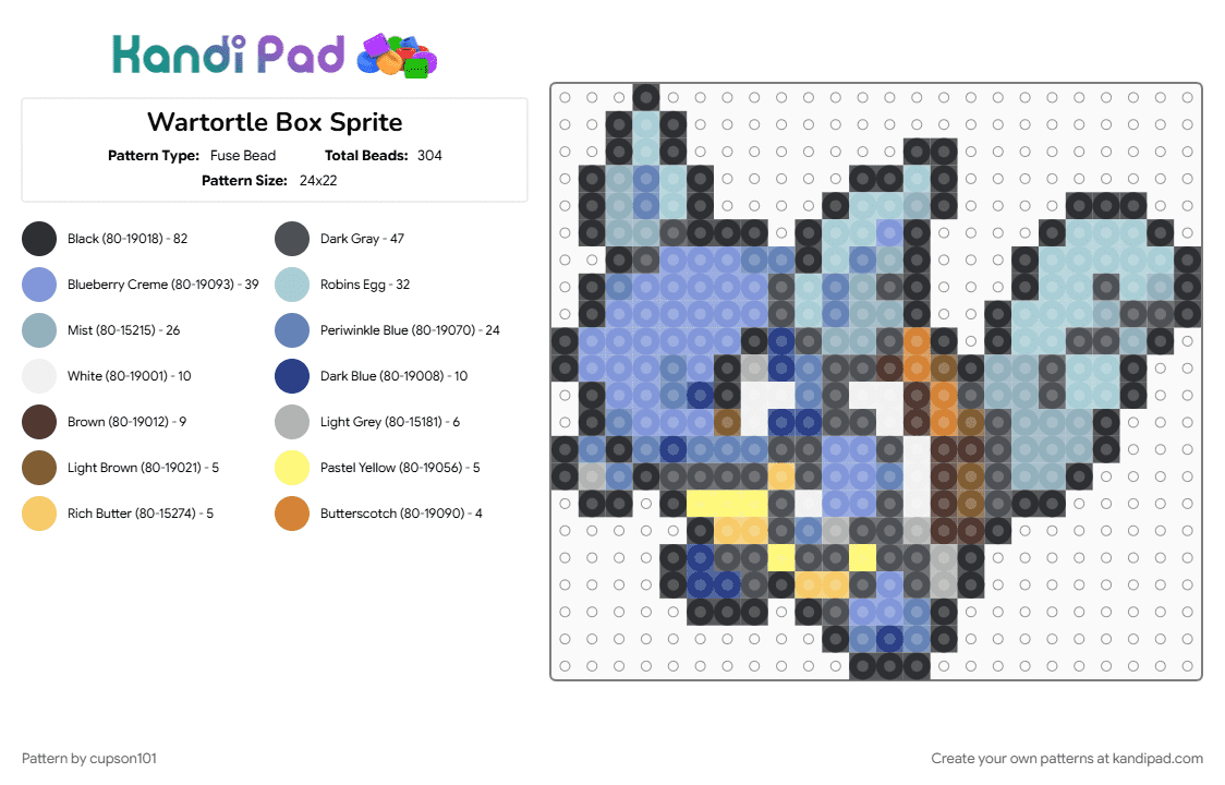 Wartortle Box Sprite - Fuse Bead Pattern by cupson101 on Kandi Pad - blue, gray, light blue