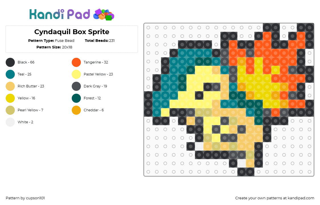 Cyndaquil Box Sprite - Fuse Bead Pattern by cupson101 on Kandi Pad - yellow