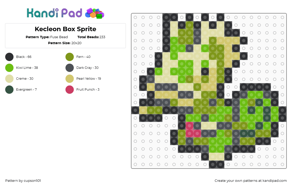 Kecleon Box Sprite - Fuse Bead Pattern by cupson101 on Kandi Pad - gray,yellow,gold,green