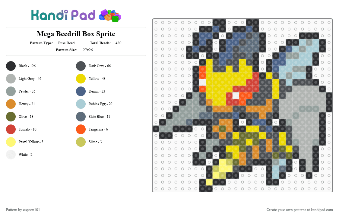 Mega Beedrill Box Sprite - Fuse Bead Pattern by cupson101 on Kandi Pad - beige, gray, yellow