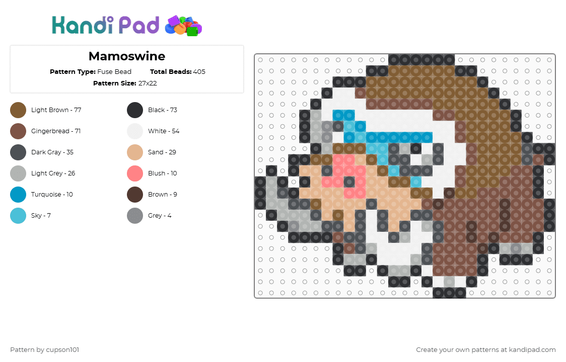 Mamoswine - Fuse Bead Pattern by cupson101 on Kandi Pad - mamoswine,pokemon,beige,tan