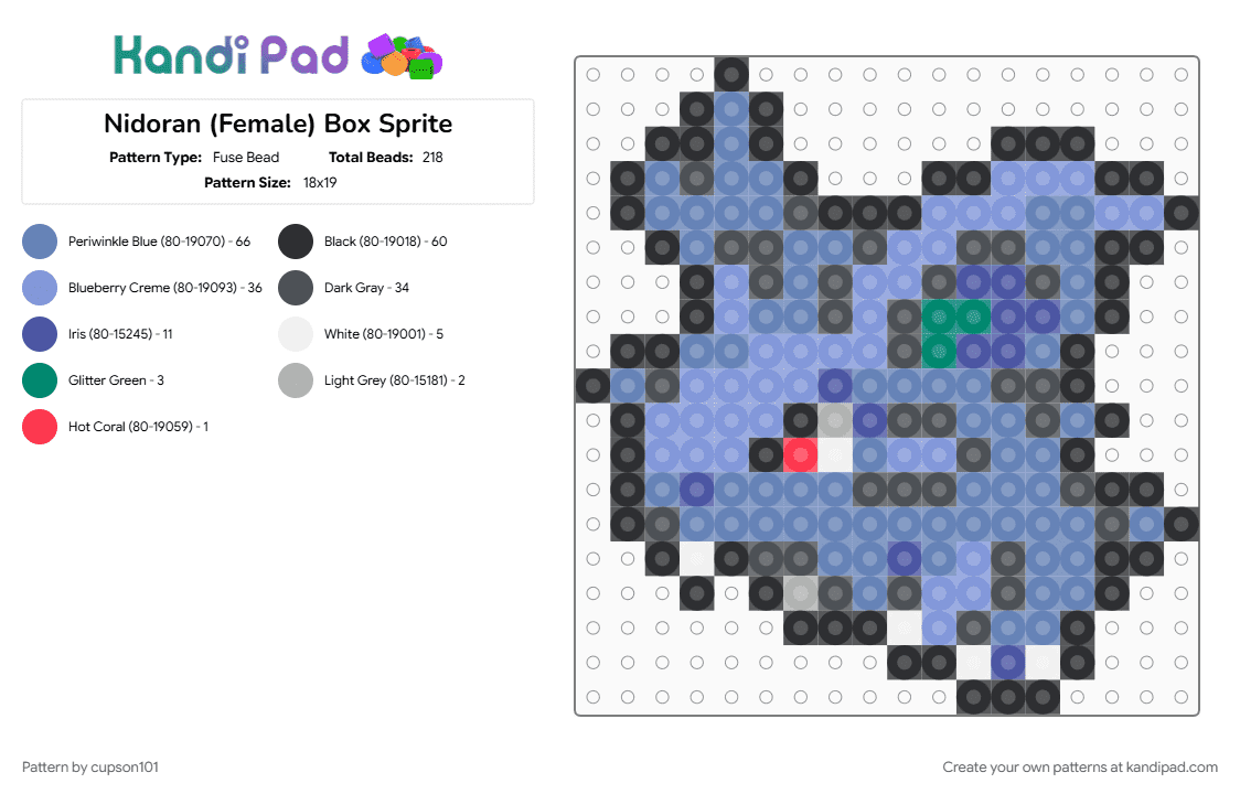 Nidoran (Female) Box Sprite - Fuse Bead Pattern by cupson101 on Kandi Pad - blue, gray, light blue