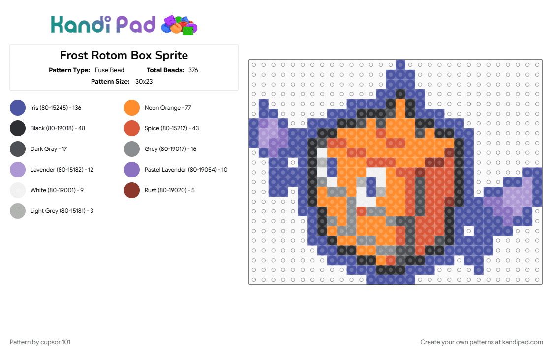 Frost Rotom Box Sprite - Fuse Bead Pattern by cupson101 on Kandi Pad - orange, purple