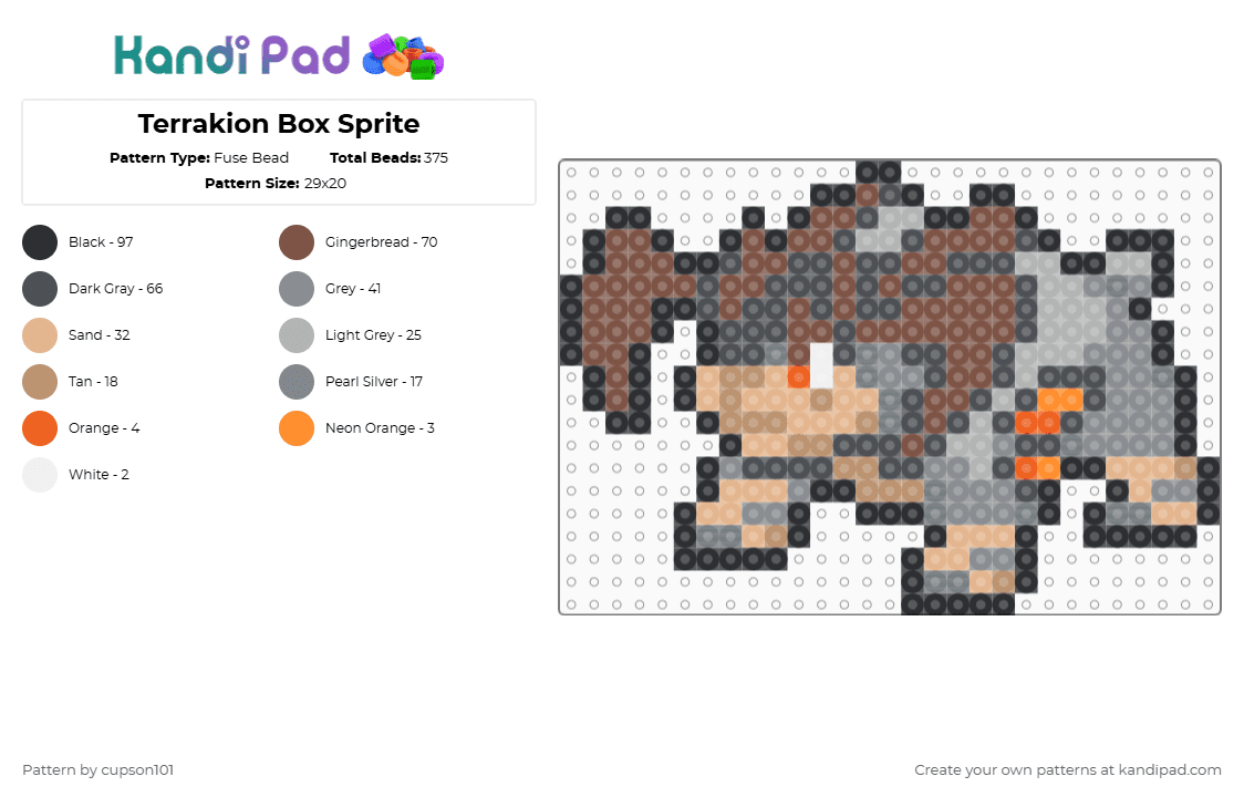 Terrakion Box Sprite - Fuse Bead Pattern by cupson101 on Kandi Pad - gray,beige,tan