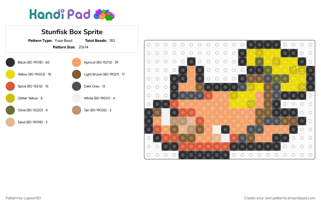 Stunfisk Box Sprite - Fuse Bead Pattern by cupson101 on Kandi Pad - orange, tan, yellow