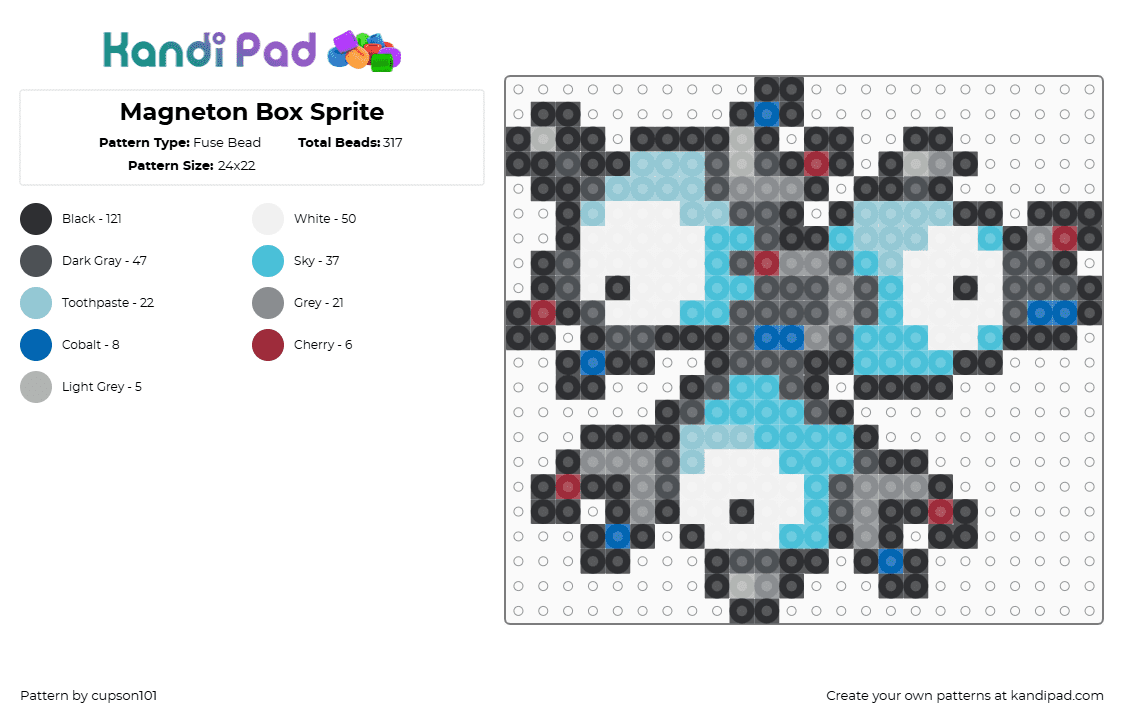 Magneton Box Sprite - Fuse Bead Pattern by cupson101 on Kandi Pad - light blue,gray