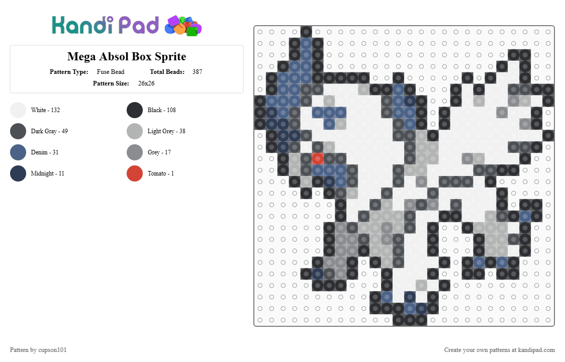 Mega Absol Box Sprite - Fuse Bead Pattern by cupson101 on Kandi Pad - beige, blue, gray, white