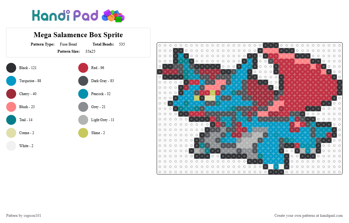 Mega Salamence Box Sprite - Fuse Bead Pattern by cupson101 on Kandi Pad - gray, light blue, red