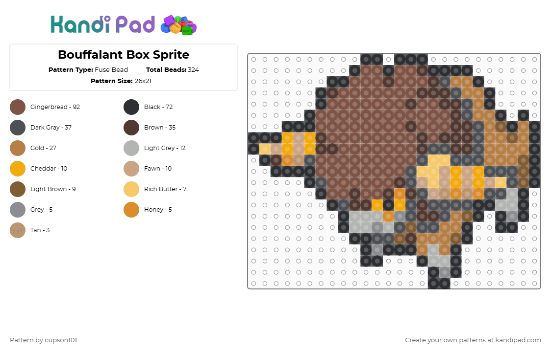 Bouffalant Box Sprite - Fuse Bead Pattern by cupson101 on Kandi Pad - gray,tan