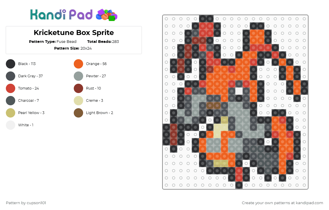 Kricketune Box Sprite - Fuse Bead Pattern by cupson101 on Kandi Pad - gray,orange,red