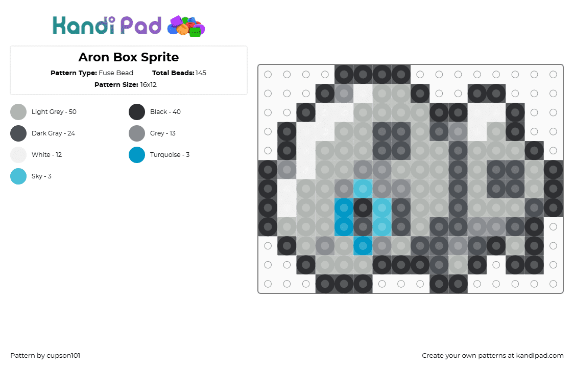 Aron Box Sprite - Fuse Bead Pattern by cupson101 on Kandi Pad - gray,beige