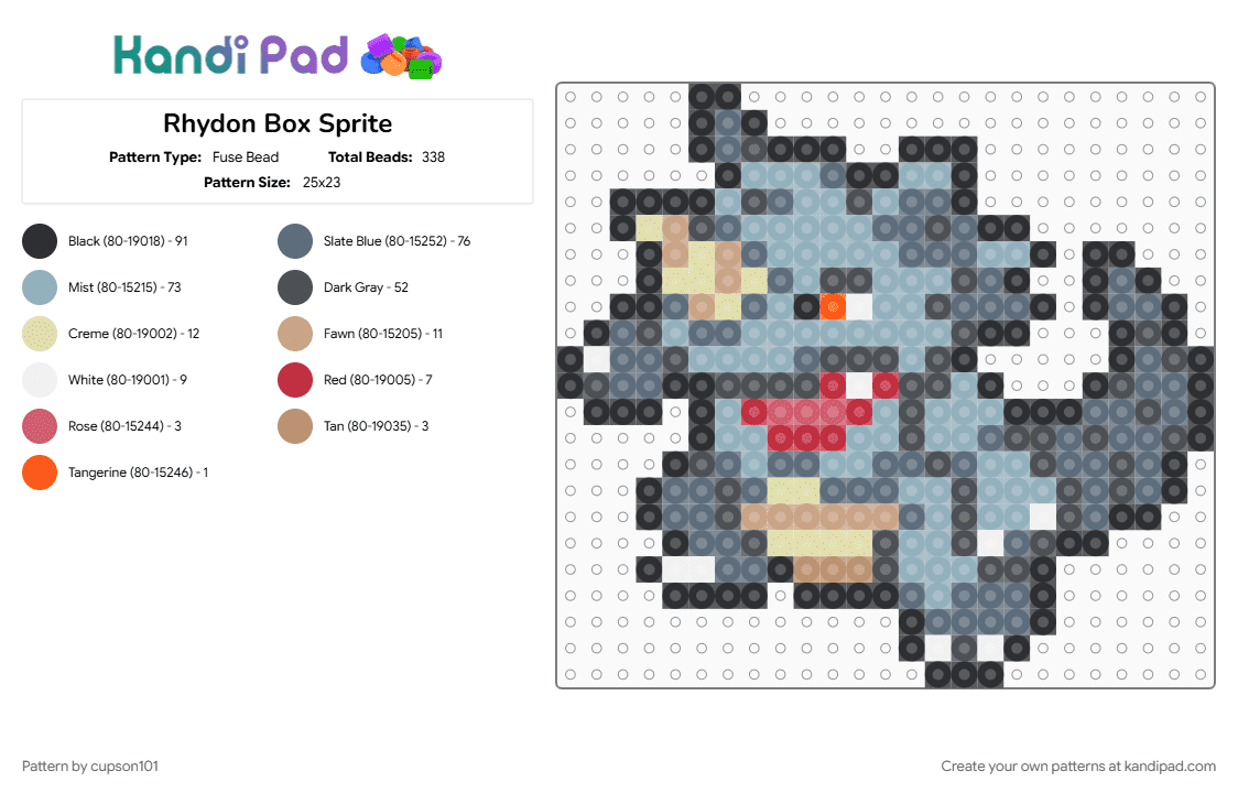 Rhydon Box Sprite - Fuse Bead Pattern by cupson101 on Kandi Pad - gray, light blue