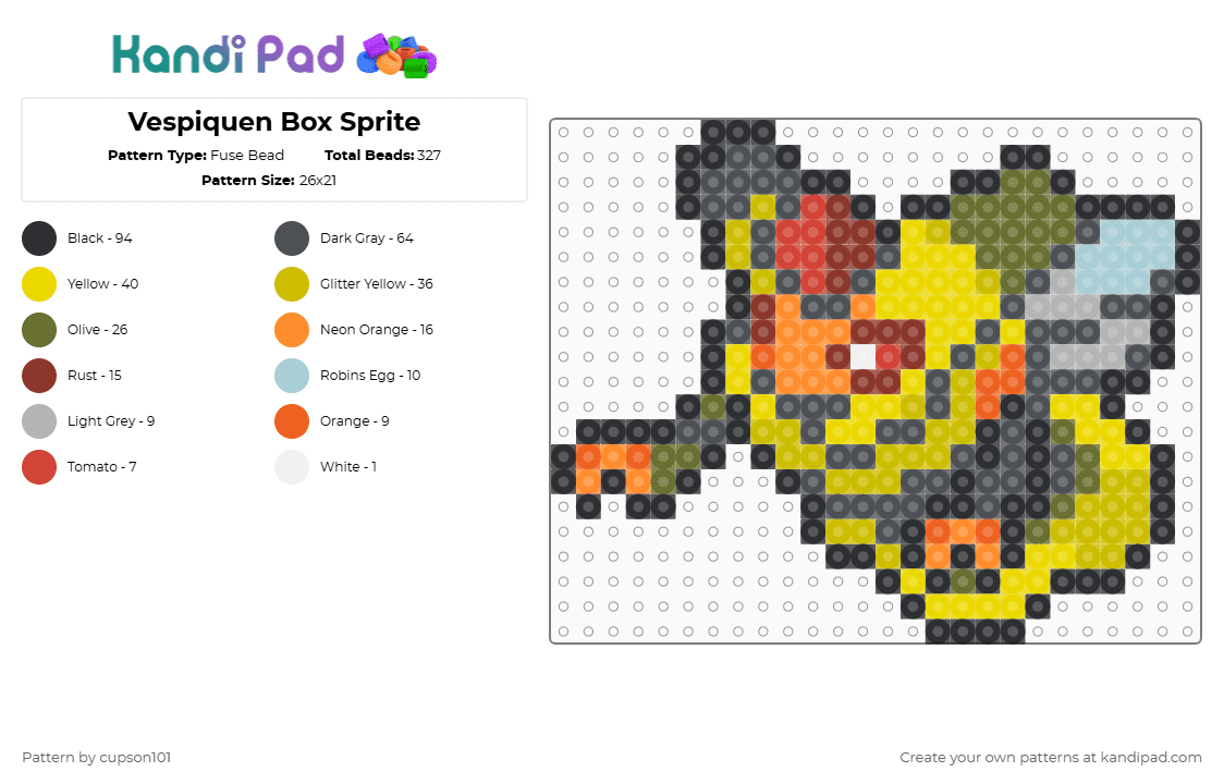 Vespiquen Box Sprite - Fuse Bead Pattern by cupson101 on Kandi Pad - gray,yellow