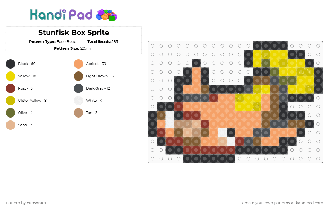 Stunfisk Box Sprite - Fuse Bead Pattern by cupson101 on Kandi Pad - tan,yellow,orange