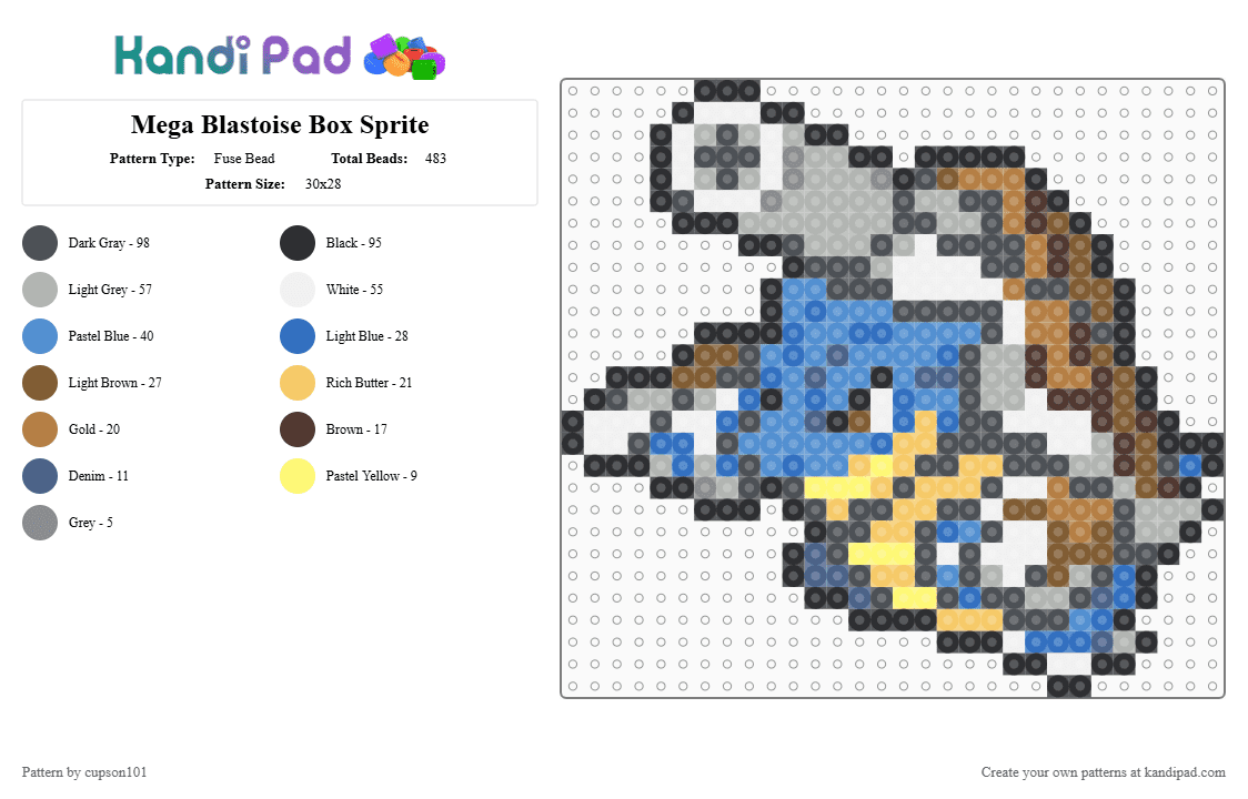 Mega Blastoise Box Sprite - Fuse Bead Pattern by cupson101 on Kandi Pad - beige, gray, tan