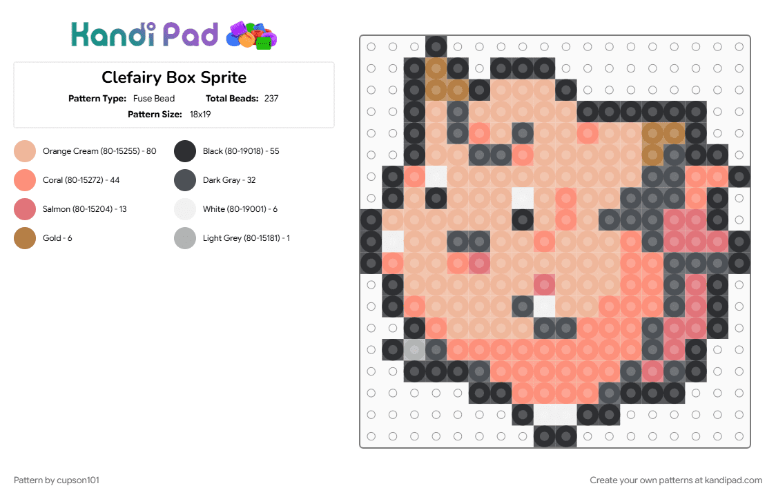Clefairy Box Sprite - Fuse Bead Pattern by cupson101 on Kandi Pad - beige, orange