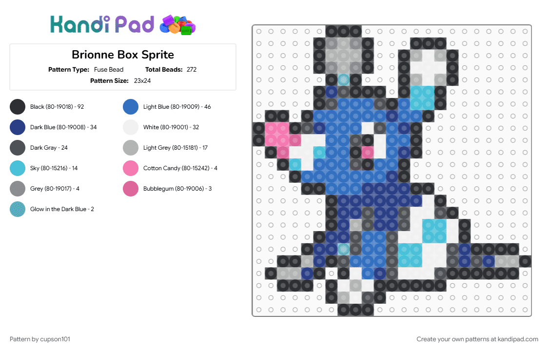 Brionne Box Sprite - Fuse Bead Pattern by cupson101 on Kandi Pad - blue, gray