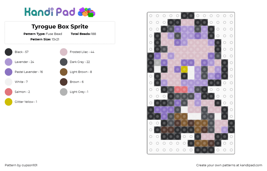 Tyrogue Box Sprite - Fuse Bead Pattern by cupson101 on Kandi Pad - gray,beige,pink,blue