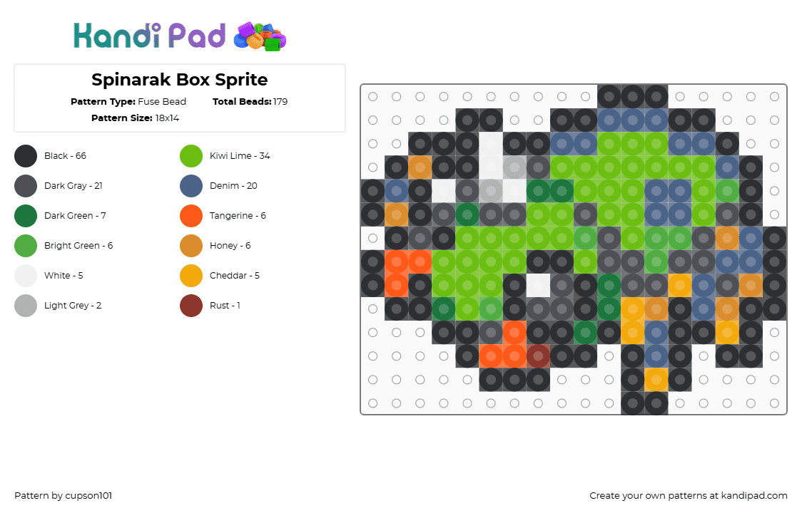Spinarak Box Sprite - Fuse Bead Pattern by cupson101 on Kandi Pad - gray,orange,blue,green