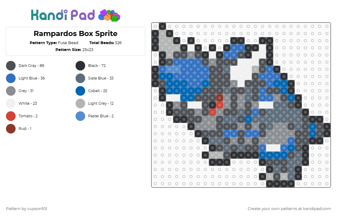 Rampardos Box Sprite - Fuse Bead Pattern by cupson101 on Kandi Pad - gray,blue