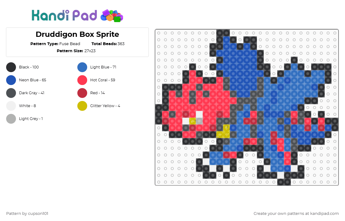 Druddigon Box Sprite - Fuse Bead Pattern by cupson101 on Kandi Pad - blue,red