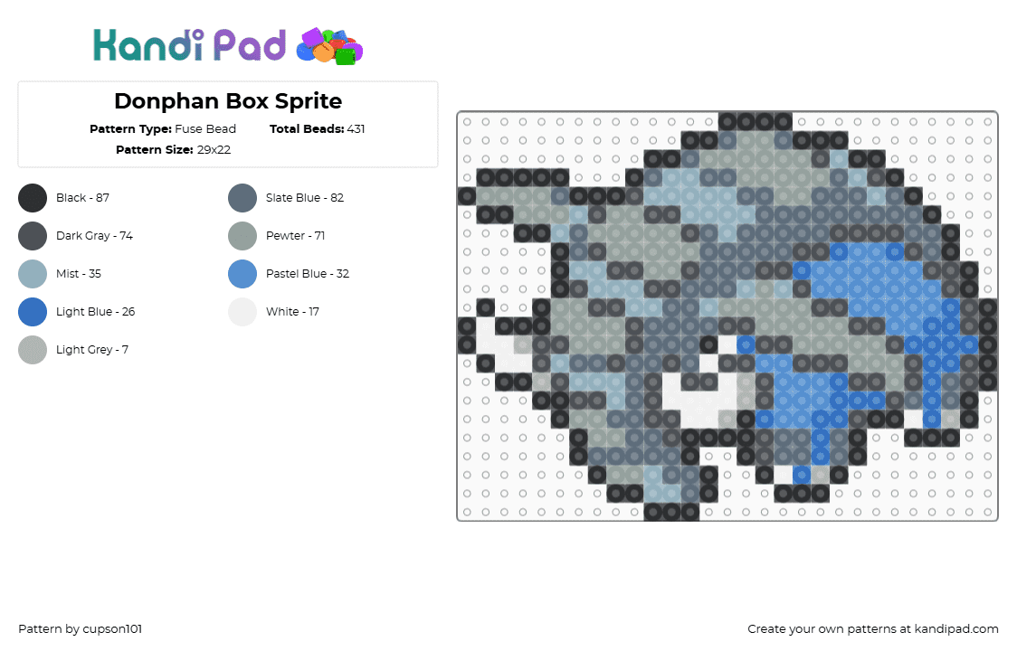 Donphan Box Sprite - Fuse Bead Pattern by cupson101 on Kandi Pad - gray