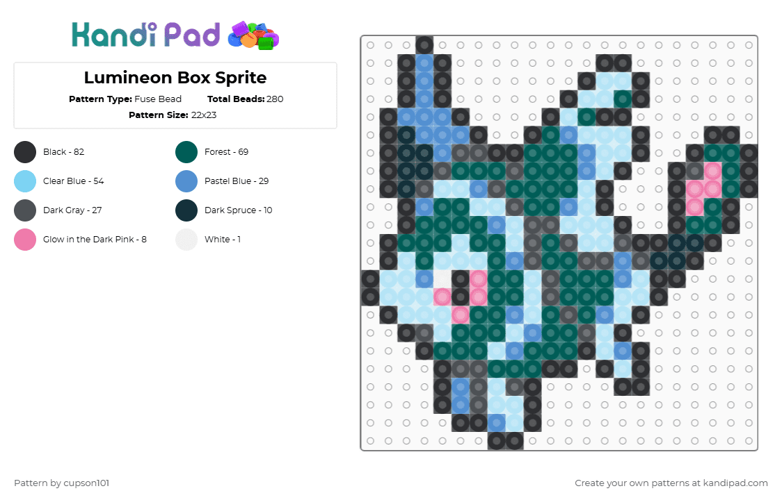 Lumineon Box Sprite - Fuse Bead Pattern by cupson101 on Kandi Pad - gray,light blue