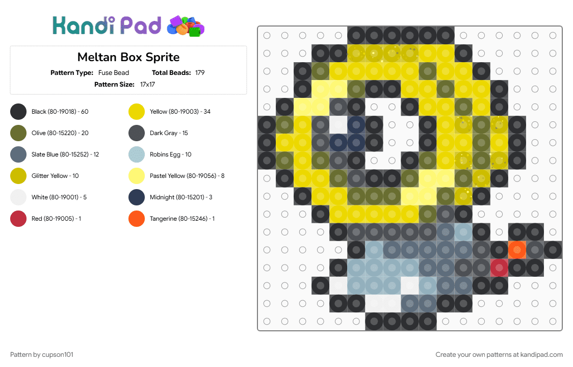 Meltan Box Sprite - Fuse Bead Pattern by cupson101 on Kandi Pad - gold, gray, yellow