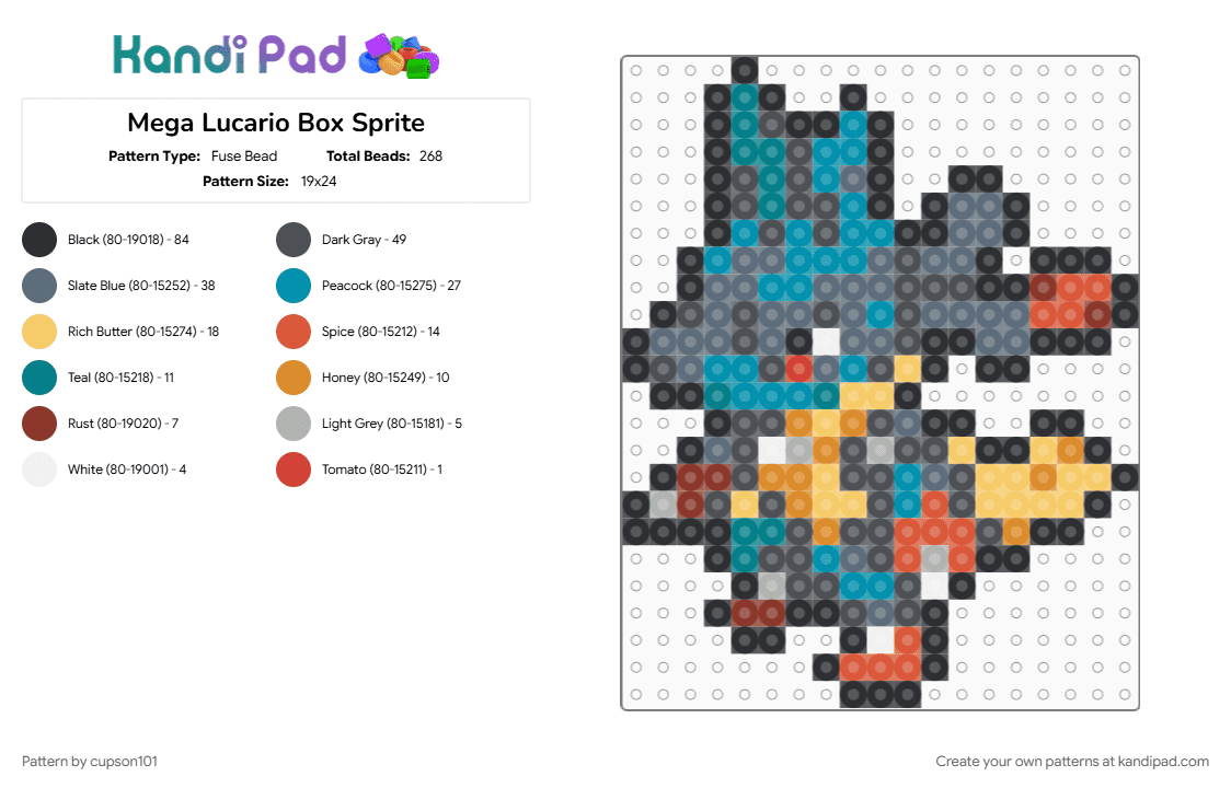 Mega Lucario Box Sprite - Fuse Bead Pattern by cupson101 on Kandi Pad - gray, teal