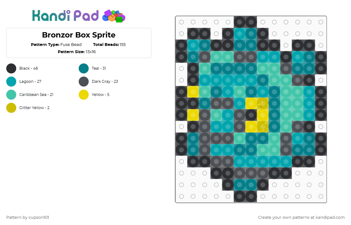 Bronzor Box Sprite - Fuse Bead Pattern by cupson101 on Kandi Pad - teal