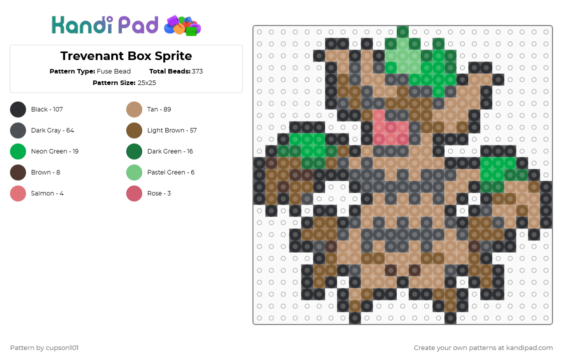 Trevenant Box Sprite - Fuse Bead Pattern by cupson101 on Kandi Pad - gray,tan,beige,green